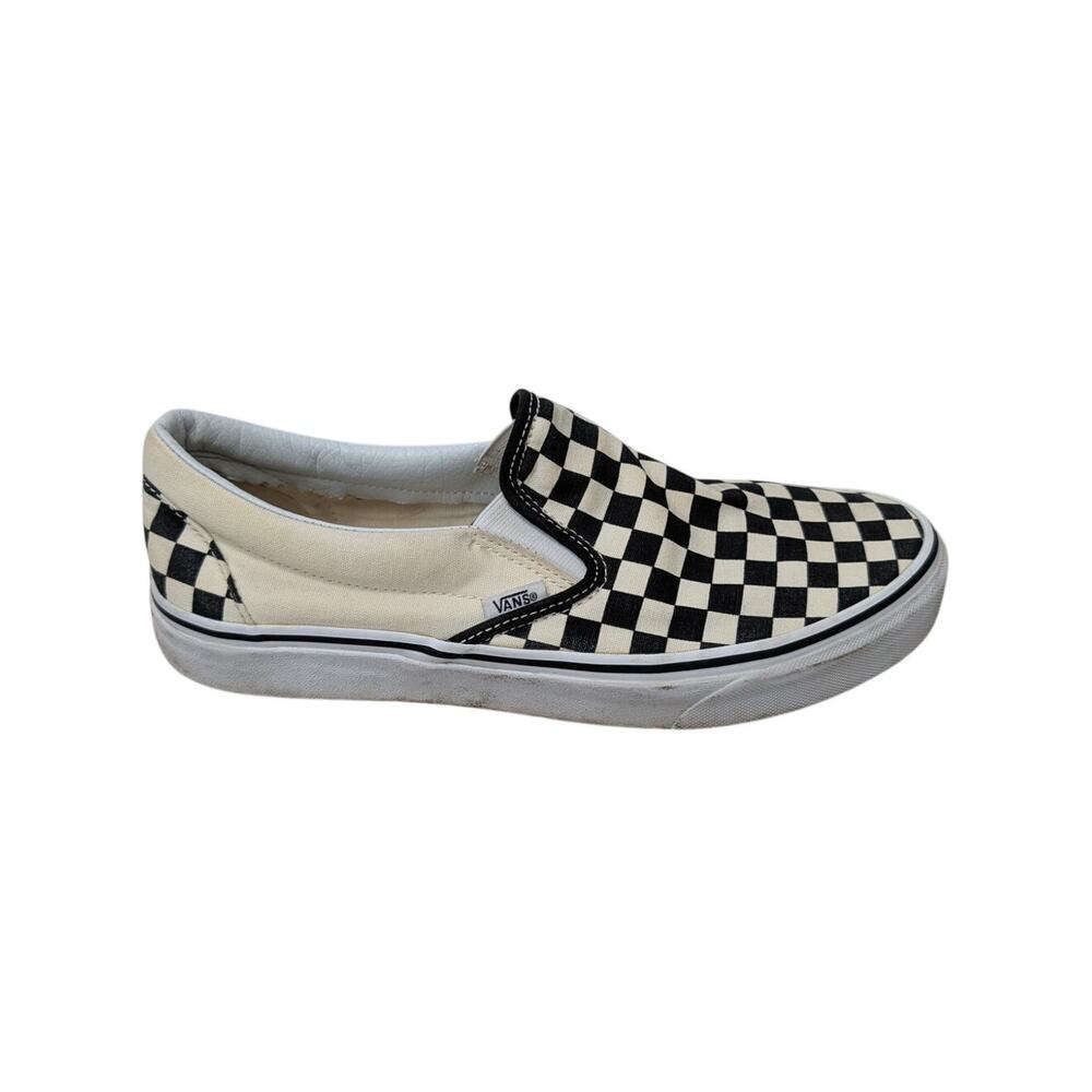 Vans Classic Slip-On Checkerboard Shoes Men's Size 10 Black Cream